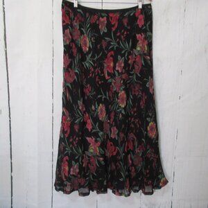 April Cornell Maxi Skirt XXlL Black Pink Floral Lined Cottagecore Prairie Modest